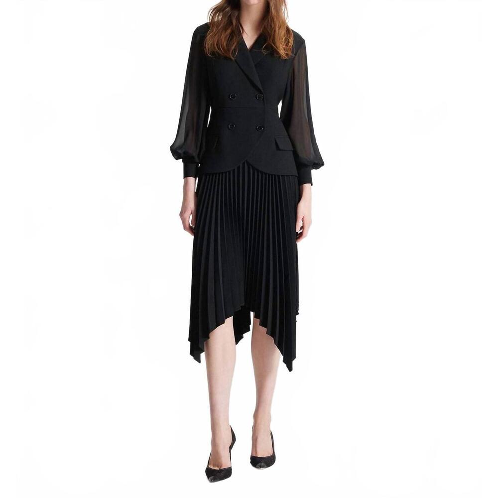 NEW THEO THE LABEL atlas pleated dress in black